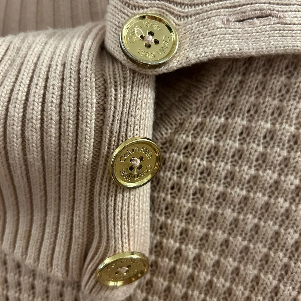 Calvin Klein Women’s Pink Cowl Neck Knit Long Sweater Gold Buttons Size M - Picture 4 of 7